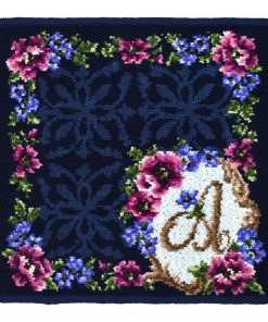 Enjeau ハンカチ【選べるイニシャルハンカチ】ネイビー色 タオルハンカチ シェニール織  23cm