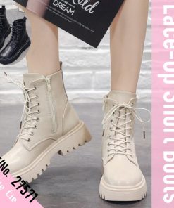 Belle Cie 編み上げブーツ 厚底 オールシーズン ハイカット おしゃれ レディース ショートブーツ レースアップ きれいめ カジュアル 靴 黒 アイボリー