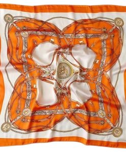 大判 きれいめ シルク調 スカーフ レディス バンダナ プレゼント 70x70cm 大判バンダナ レディース(オレンジ　キャット)