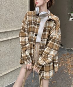 ブルゾン アウター チェック柄ビッグサイズシャツジャケット レディース