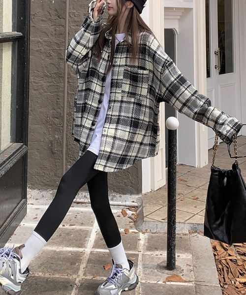 ブルゾン アウター チェック柄ビッグサイズシャツジャケット レディース - 画像 (5)