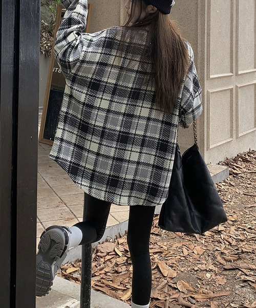 ブルゾン アウター チェック柄ビッグサイズシャツジャケット レディース - 画像 (6)