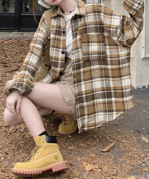 ブルゾン アウター チェック柄ビッグサイズシャツジャケット レディース - 画像 (9)