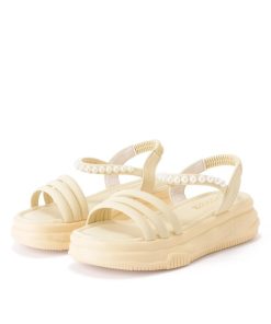 Lace Ladies サンダル パール付き三連ストラップコンフォートサンダル レディース