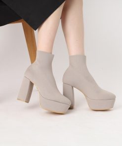 ESPERANZA ブーツ 「ラク盛り/ショートブーツ」リピーター続出/脚長美脚 厚底ニットショートブーツ レディース