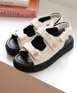 VIVIAN サンダル 厚底ゴールドモチーフツイードサンダル レディース