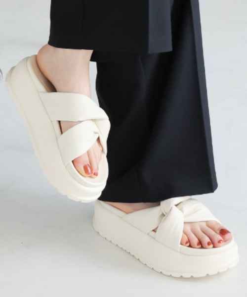 VIVIAN サンダル 厚底サイドクロスデザインサンダル レディース