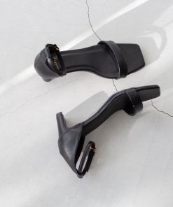 welleg サンダル スクエアトゥ アンクルストラップ 5.0cmヒールサンダル レディース