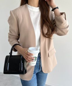 andme 「andme」 ノーカラージャケット M ダークベージュ レディース