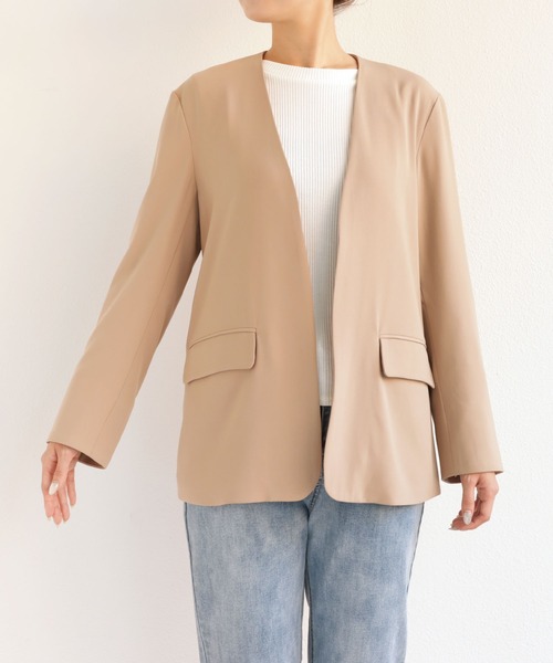 andme 「andme」 ノーカラージャケット M ダークベージュ レディース - 画像 (2)