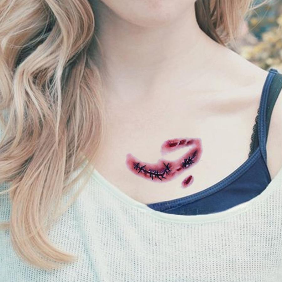 タトゥーシール 特殊メイク 50枚セット 傷痕 傷 傷口 ゾンビ 血 タトゥー シール フェイクタトゥー ハロウィン コスプレ 仮装 メイク 傷メイク - 画像 (6)