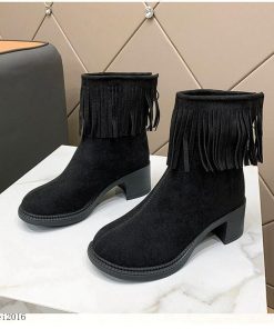 ショートブーツ レディース 太ヒール ブーティー シューズ タッセル 靴 可愛い おしゃれ カジュアル シンプル 通勤 通学 美脚