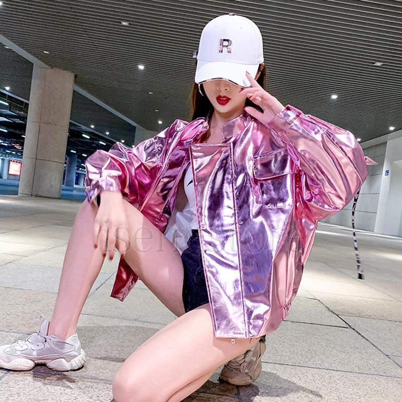 メタリックジャケット女性 スタイリッシュ 光沢 レディース 春服 アウタース ピカピカ 薄手 ミディアム ユニセックス トラックジャケット - 画像 (8)