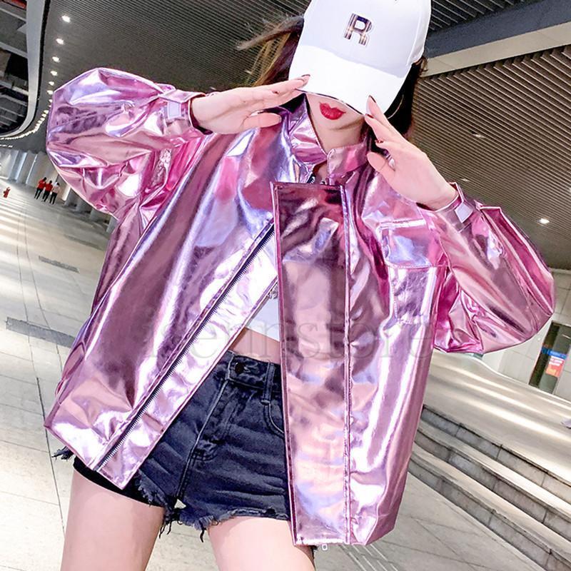 メタリックジャケット女性 スタイリッシュ 光沢 レディース 春服 アウタース ピカピカ 薄手 ミディアム ユニセックス トラックジャケット