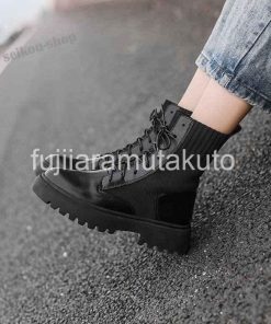 ショートブーツレディースワークブーツローヒール厚底シューズ靴無地カジュアルシューズ美脚歩きやすい