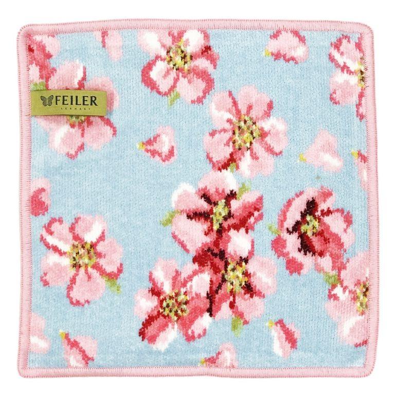 feiler 並行輸入品 フェイラー ハンカチ ハンドタオル タオルハンカチ 25cm 日本未発売 桜 チェリーブロッサム ブルー 名入れ可有料