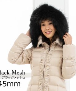 Amian House ダウン用ラクーン45ｍｍ ブラック メッシュ ファー フード 取り付け ダウンフード取り付け用 71ｃｍ 毛皮のみ ラクーンファー