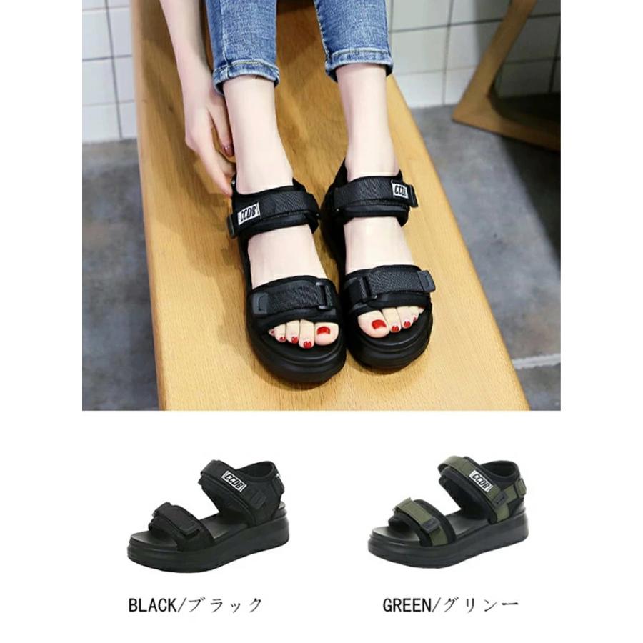 厚底スポーツサンダル 厚底サンダル スポーツサンダル レディース スポサン ウェッジソール 5cmヒール 歩きやすい 痛くない 楽ちん 軽量 カジュアル 夏ビーサン - 画像 (6)