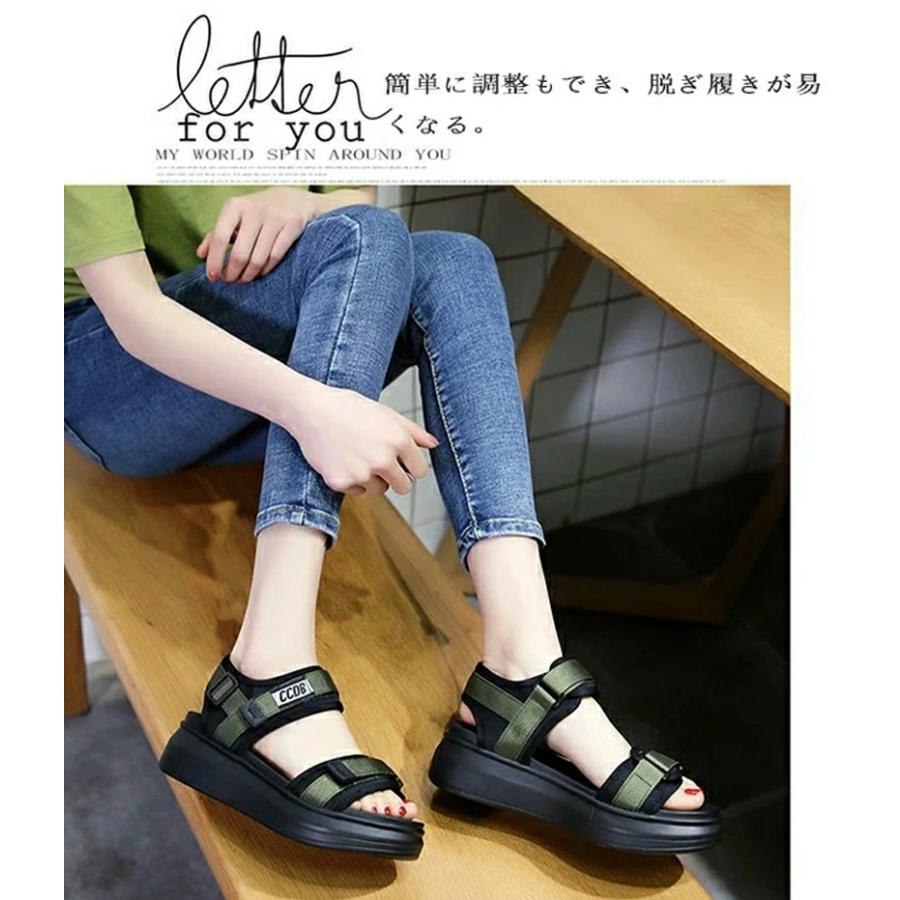 厚底スポーツサンダル 厚底サンダル スポーツサンダル レディース スポサン ウェッジソール 5cmヒール 歩きやすい 痛くない 楽ちん 軽量 カジュアル 夏ビーサン - 画像 (7)