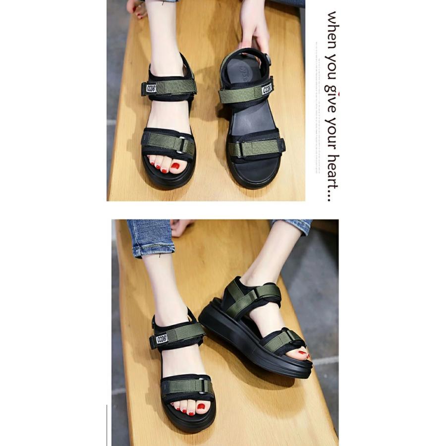 厚底スポーツサンダル 厚底サンダル スポーツサンダル レディース スポサン ウェッジソール 5cmヒール 歩きやすい 痛くない 楽ちん 軽量 カジュアル 夏ビーサン - 画像 (9)