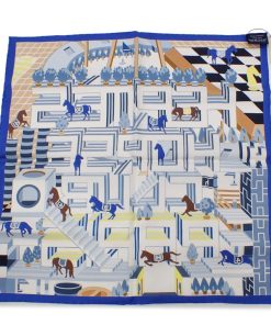 HERMES 新品 エルメス カレ45 ガヴロッシュ ブルー ホースクラブ・デタイユ スカーフ シルク