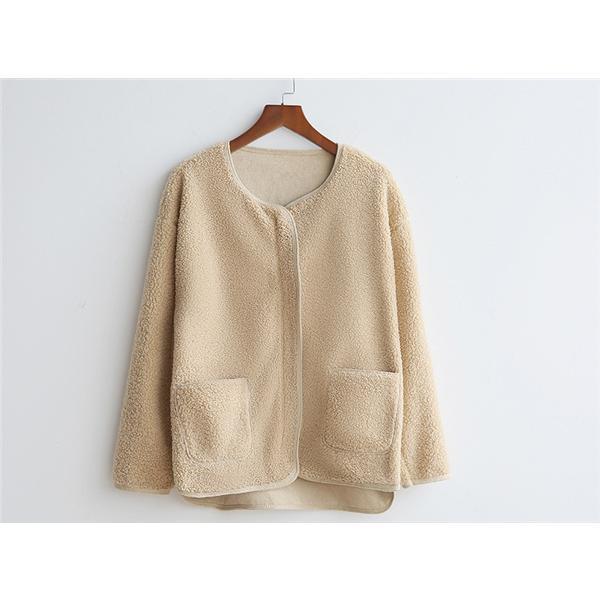 ボアジャケット レディース ボアパーカー ノーカラー ショート丈 フード付き 裏ボア ボアブル フリース アウター 無地 ふわふわ カジュアル - 画像 (6)