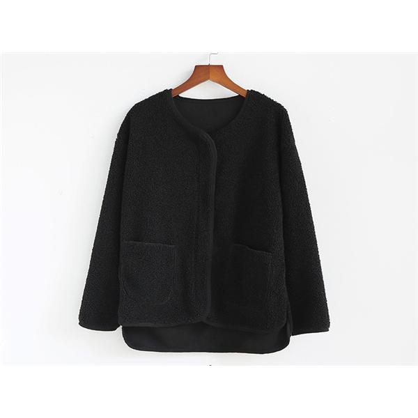 ボアジャケット レディース ボアパーカー ノーカラー ショート丈 フード付き 裏ボア ボアブル フリース アウター 無地 ふわふわ カジュアル - 画像 (7)