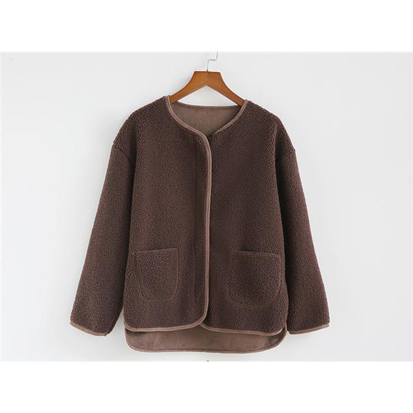 ボアジャケット レディース ボアパーカー ノーカラー ショート丈 フード付き 裏ボア ボアブル フリース アウター 無地 ふわふわ カジュアル - 画像 (8)