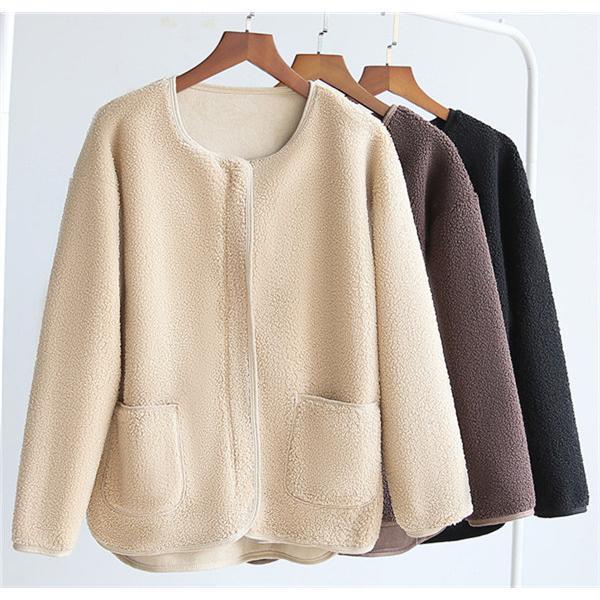 ボアジャケット レディース ボアパーカー ノーカラー ショート丈 フード付き 裏ボア ボアブル フリース アウター 無地 ふわふわ カジュアル - 画像 (9)