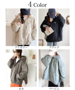 classicalelf 《javaジャバコラボ》 トップス ハーフジップ レディース プルオーバー フード ボア 中綿 キルティング ナイロンワッシャー加工 刺繍