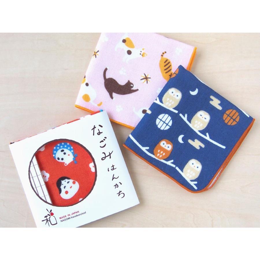 タオルハンカチ ガーゼパイル なごみハンカチ フクロウ 日本製 プチギフト 女性 お返し お礼 退職 特価 - 画像 (3)