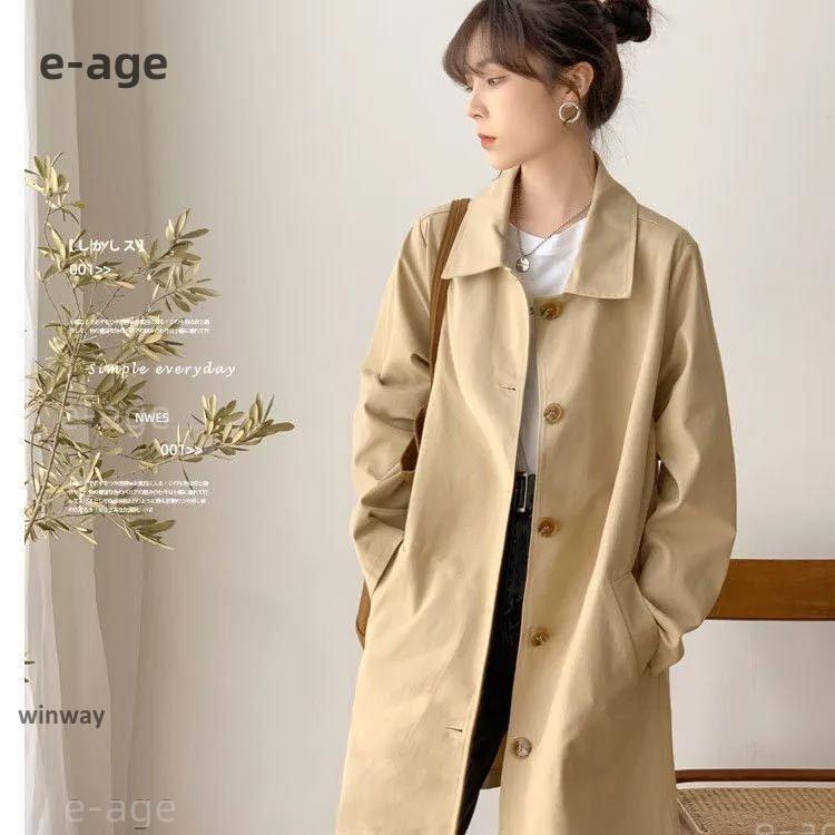 ステンカラーコート スプリングコート レディース ロングコート ミドル丈 裏地付 大人 女性 春コート 薄手 きちんと ゆったり 春 秋 アウター 長 - 画像 (3)