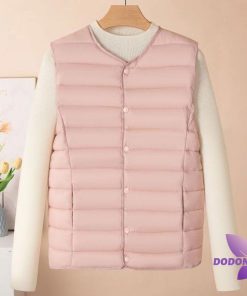 レディース ライトダウンベスト キルティングベスト ライトダウン 暖か ノーカラー インナーダウン アウター あたたかい 軽い 秋 防寒 薄い 無地