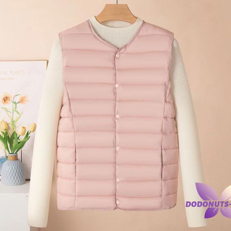 レディース ライトダウンベスト キルティングベスト ライトダウン 暖か ノーカラー インナーダウン アウター あたたかい 軽い 秋 防寒 薄い 無地