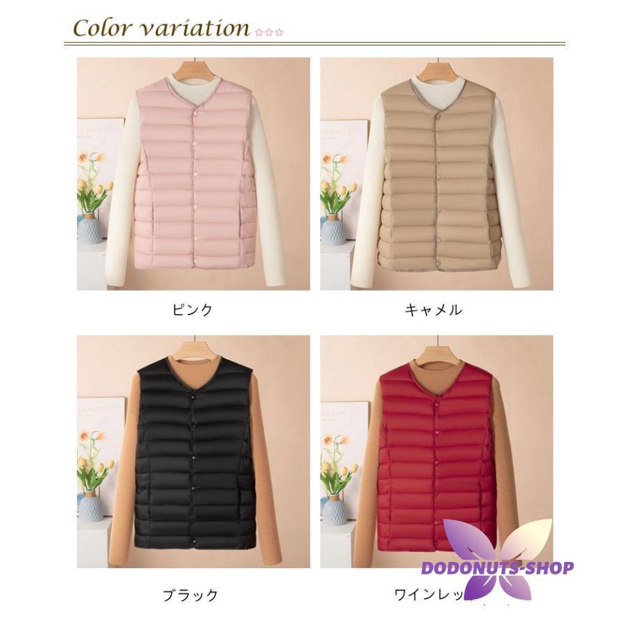 レディース ライトダウンベスト キルティングベスト ライトダウン 暖か ノーカラー インナーダウン アウター あたたかい 軽い 秋 防寒 薄い 無地 - 画像 (6)