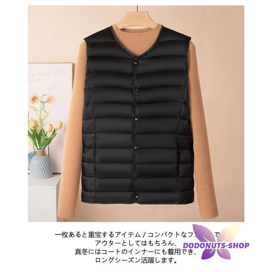レディース ライトダウンベスト キルティングベスト ライトダウン 暖か ノーカラー インナーダウン アウター あたたかい 軽い 秋 防寒 薄い 無地 - 画像 (9)