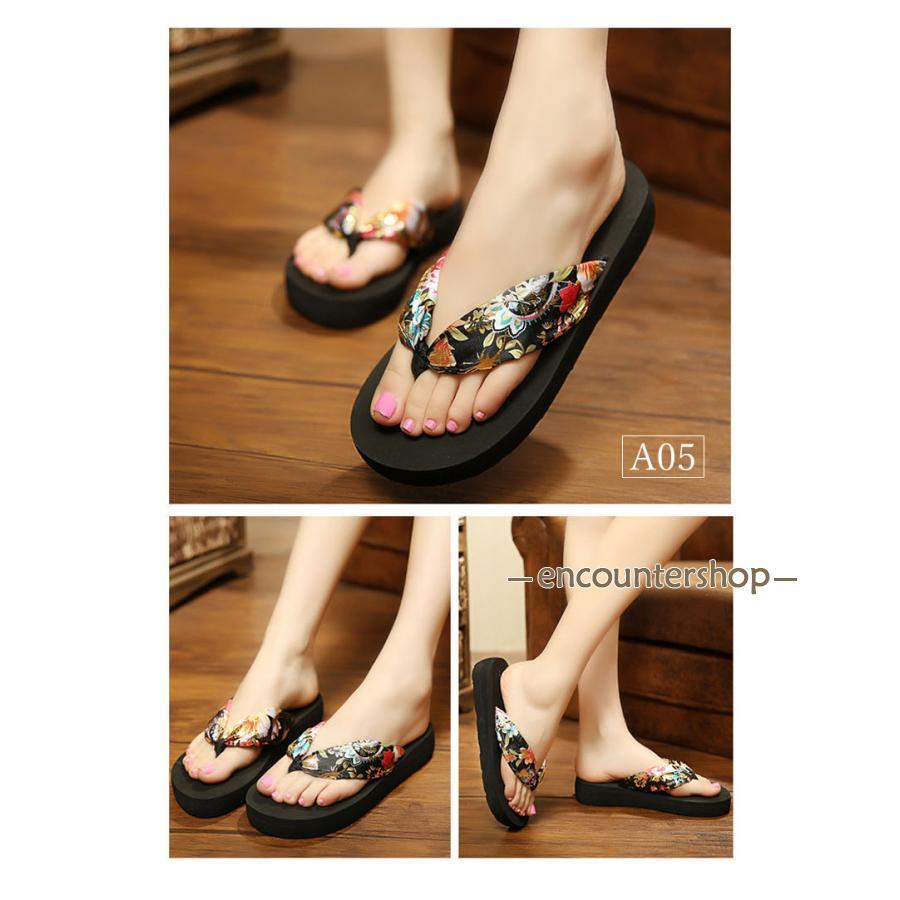 ビーチサンダル ビーサン サンダル 足が痛くなりにくい レディース 厚底 トングサンダル ローヒール ウェッジソール 花柄 ゼブラ ヒョウ柄 滑り止め 美脚 - 画像 (9)