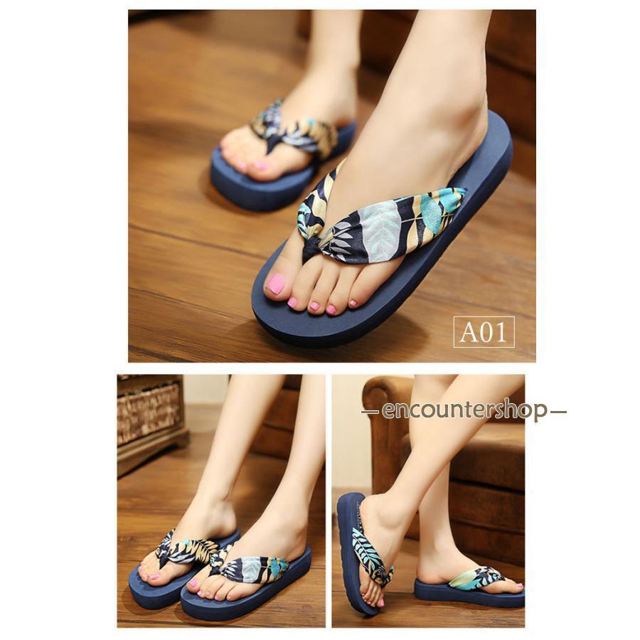 ビーチサンダル ビーサン サンダル 足が痛くなりにくい レディース 厚底 トングサンダル ローヒール ウェッジソール 花柄 ゼブラ ヒョウ柄 滑り止め 美脚 - 画像 (3)