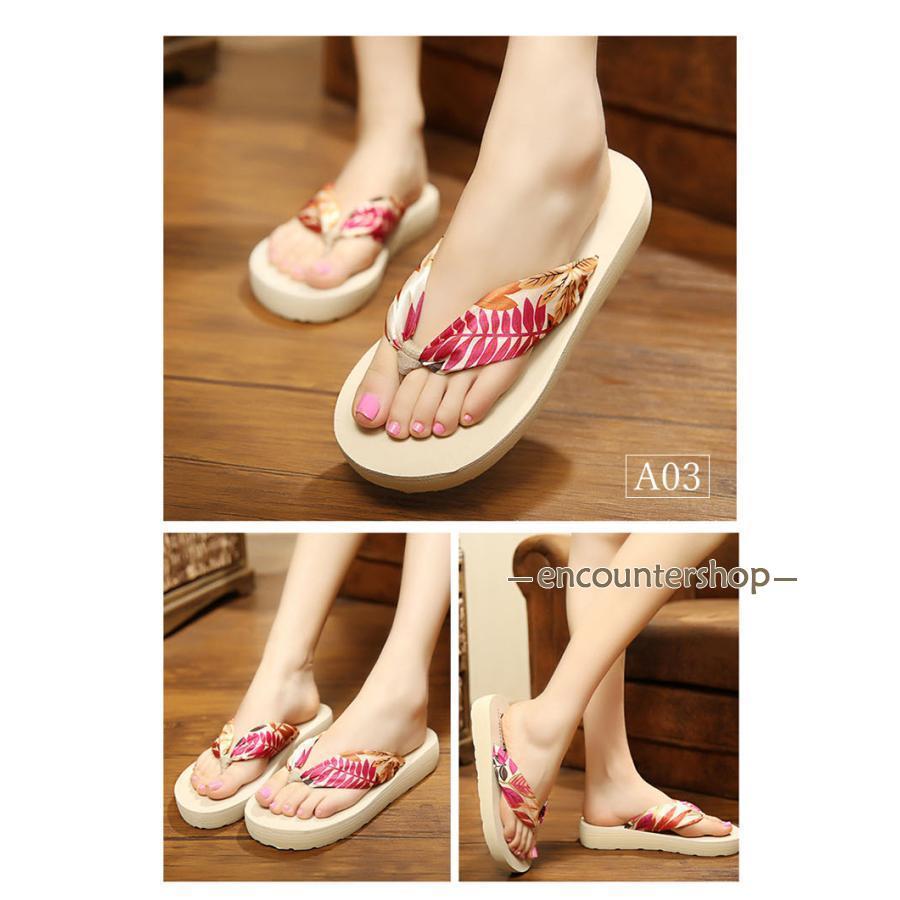 ビーチサンダル ビーサン サンダル 足が痛くなりにくい レディース 厚底 トングサンダル ローヒール ウェッジソール 花柄 ゼブラ ヒョウ柄 滑り止め 美脚 - 画像 (5)