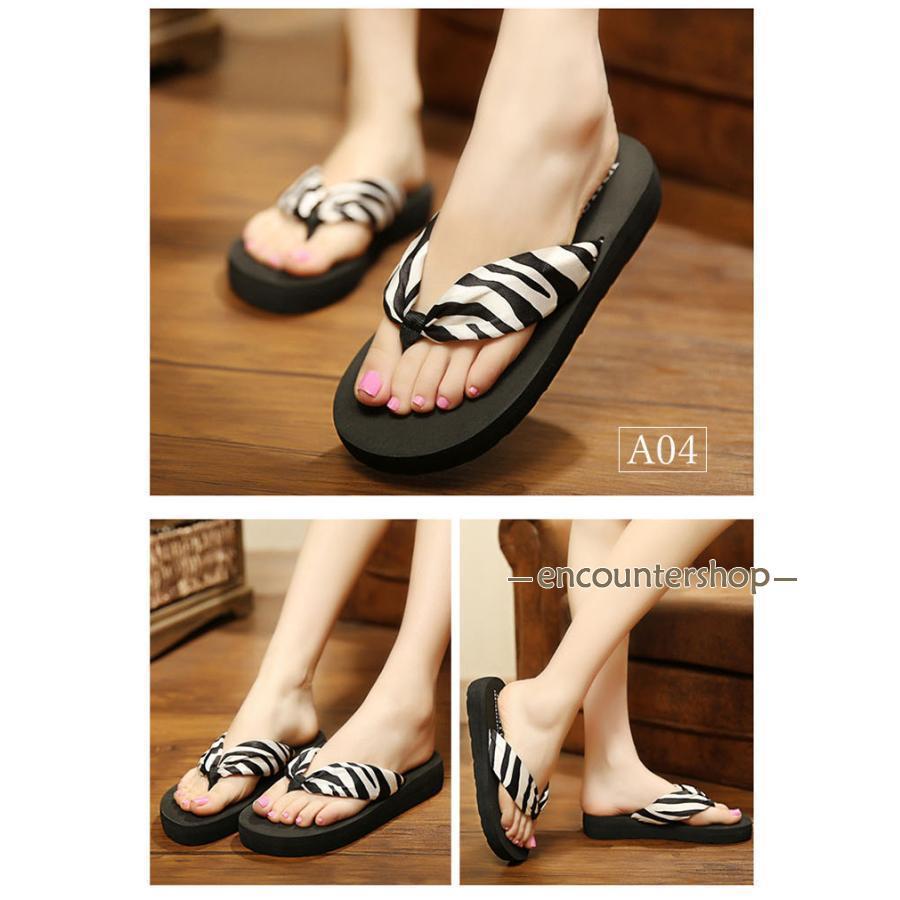 ビーチサンダル ビーサン サンダル 足が痛くなりにくい レディース 厚底 トングサンダル ローヒール ウェッジソール 花柄 ゼブラ ヒョウ柄 滑り止め 美脚 - 画像 (7)