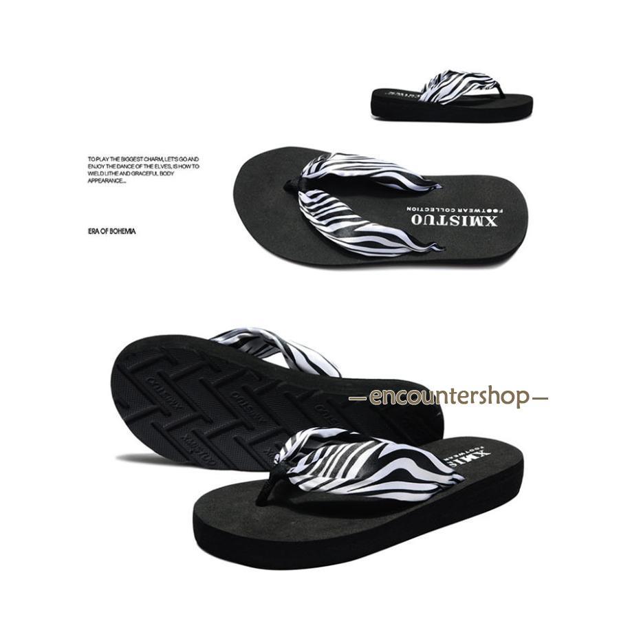 ビーチサンダル ビーサン サンダル 足が痛くなりにくい レディース 厚底 トングサンダル ローヒール ウェッジソール 花柄 ゼブラ ヒョウ柄 滑り止め 美脚 - 画像 (8)