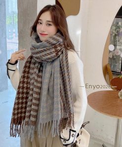ストール レディース 大判 マフラー ケープ ショール フリンジ 編み カシミアタッチ チェック 防寒 暖か 秋冬 通勤 学生 おしゃれ 韓国風 新作