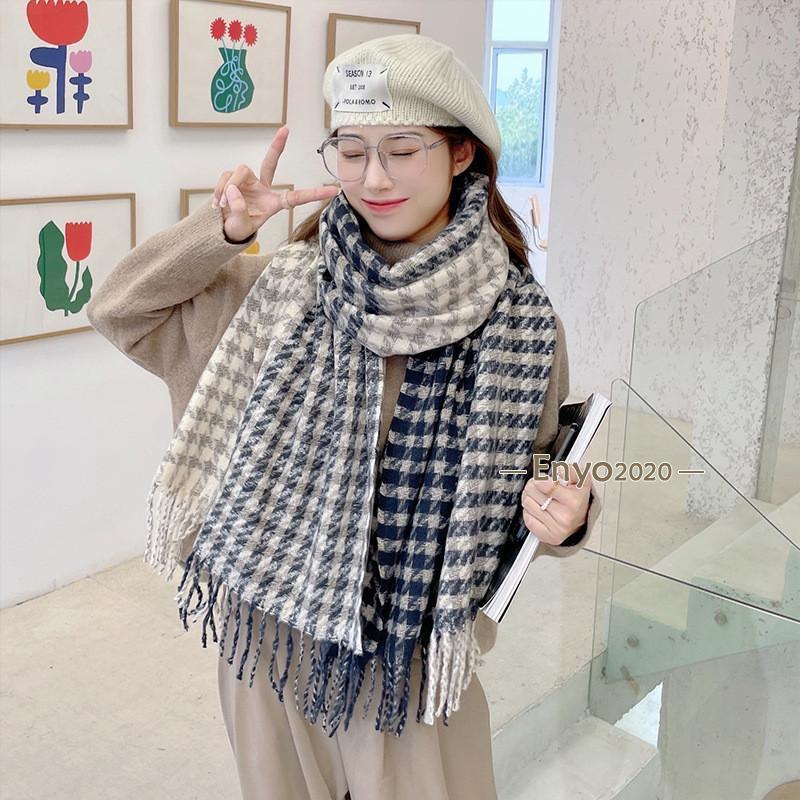 ストール レディース 大判 マフラー ケープ ショール フリンジ 編み カシミアタッチ チェック 防寒 暖か 秋冬 通勤 学生 おしゃれ 韓国風 新作 - 画像 (2)
