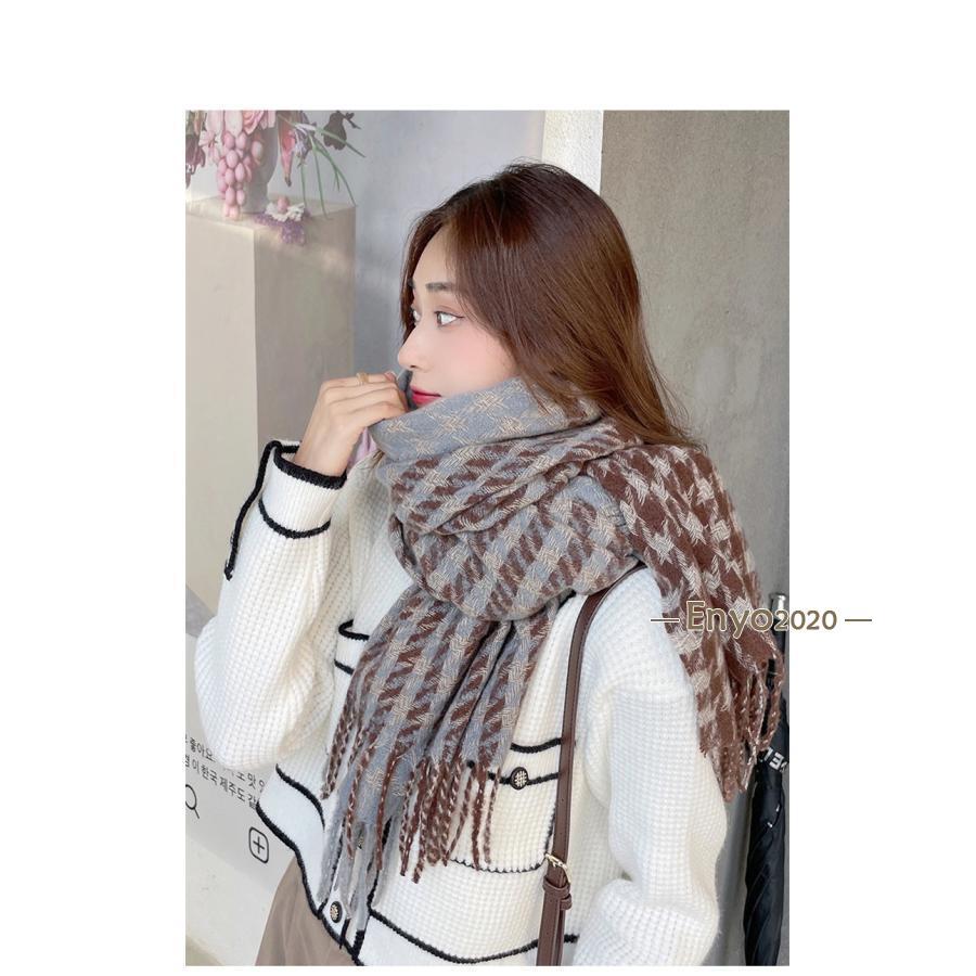 ストール レディース 大判 マフラー ケープ ショール フリンジ 編み カシミアタッチ チェック 防寒 暖か 秋冬 通勤 学生 おしゃれ 韓国風 新作 - 画像 (5)