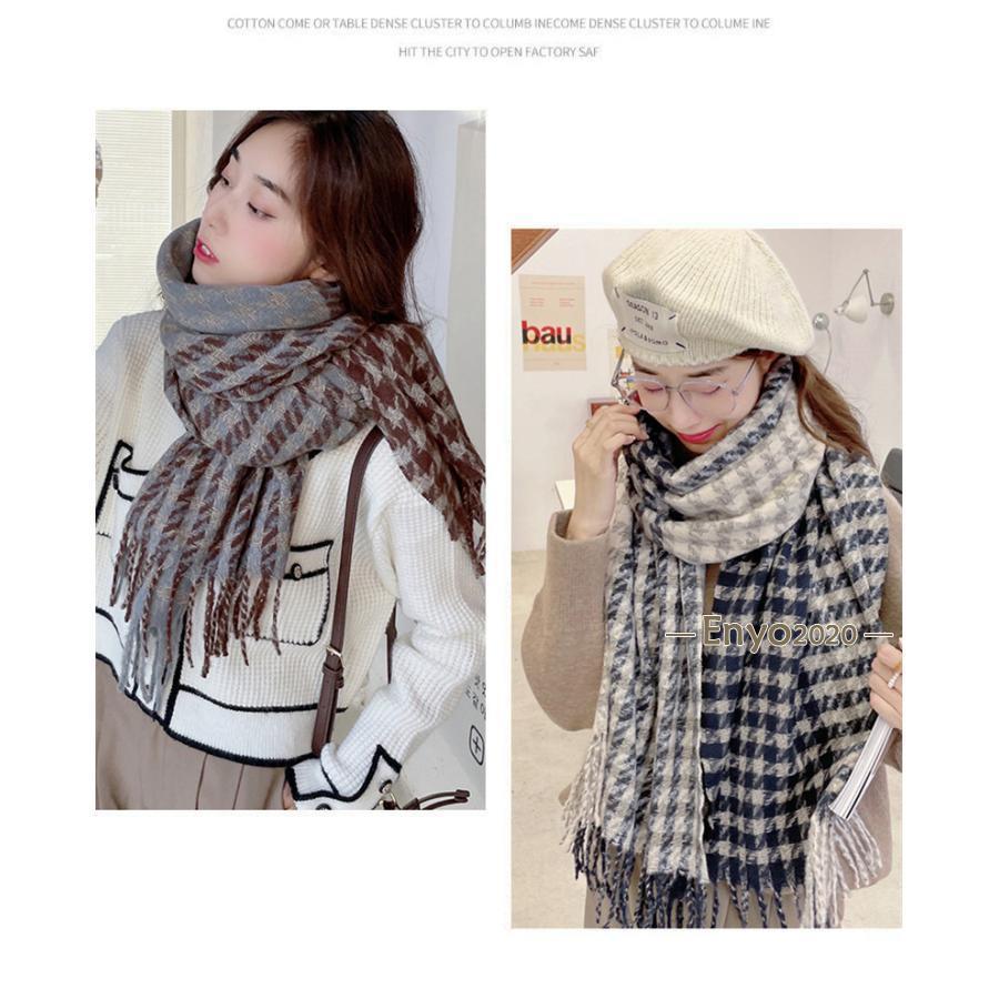ストール レディース 大判 マフラー ケープ ショール フリンジ 編み カシミアタッチ チェック 防寒 暖か 秋冬 通勤 学生 おしゃれ 韓国風 新作 - 画像 (6)