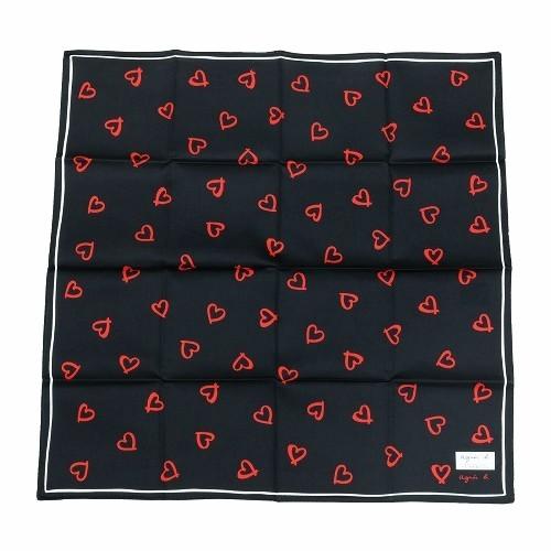 agnes b. 新古品 アニエスベー ハンカチ 2枚セット ブランド ラッピング無料 日本製 ポーラーベア / ハート プリント コットン 赤×黒 1505BE 送料無料 - 画像 (2)