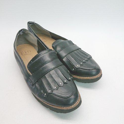 ◇ Fin フィン フリンジ ポインテッドトゥ 軽量 オシャレ カジュアル ローファー サイズ24.0 ブラック レディース E - 画像 (3)