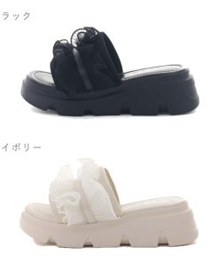 Lena レナ LENA レディース サンダル 厚底 プラットフォーム シアークロスフリルサンダル 透け感 厚底ミュール 可愛い 37201