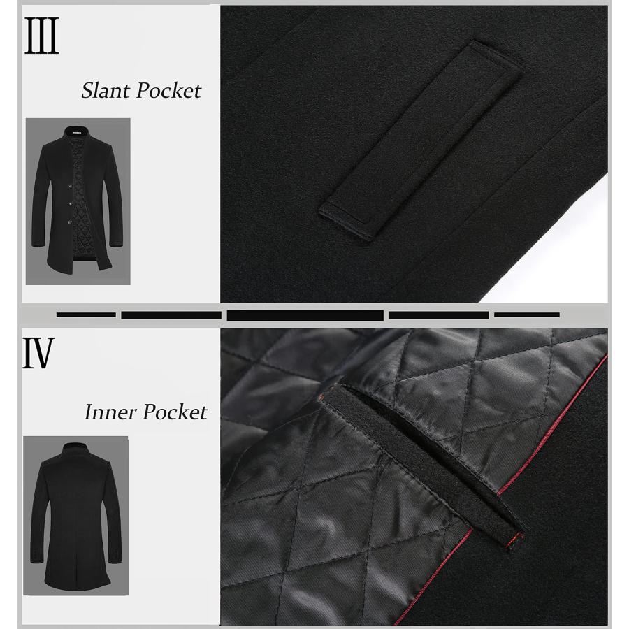 【並行輸入品】APTRO (アプトロ) メンズ 冬用 スタイリッシュ プレミアムウール トレンチコート ロング スリムフィット オーバーコート - 画像 (9)