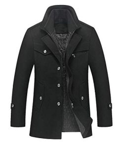 【並行輸入品】Litteking メンズ ウインターピーコート カジュアルウールトレンチコート シングルブレスト ショートウールジャケット US